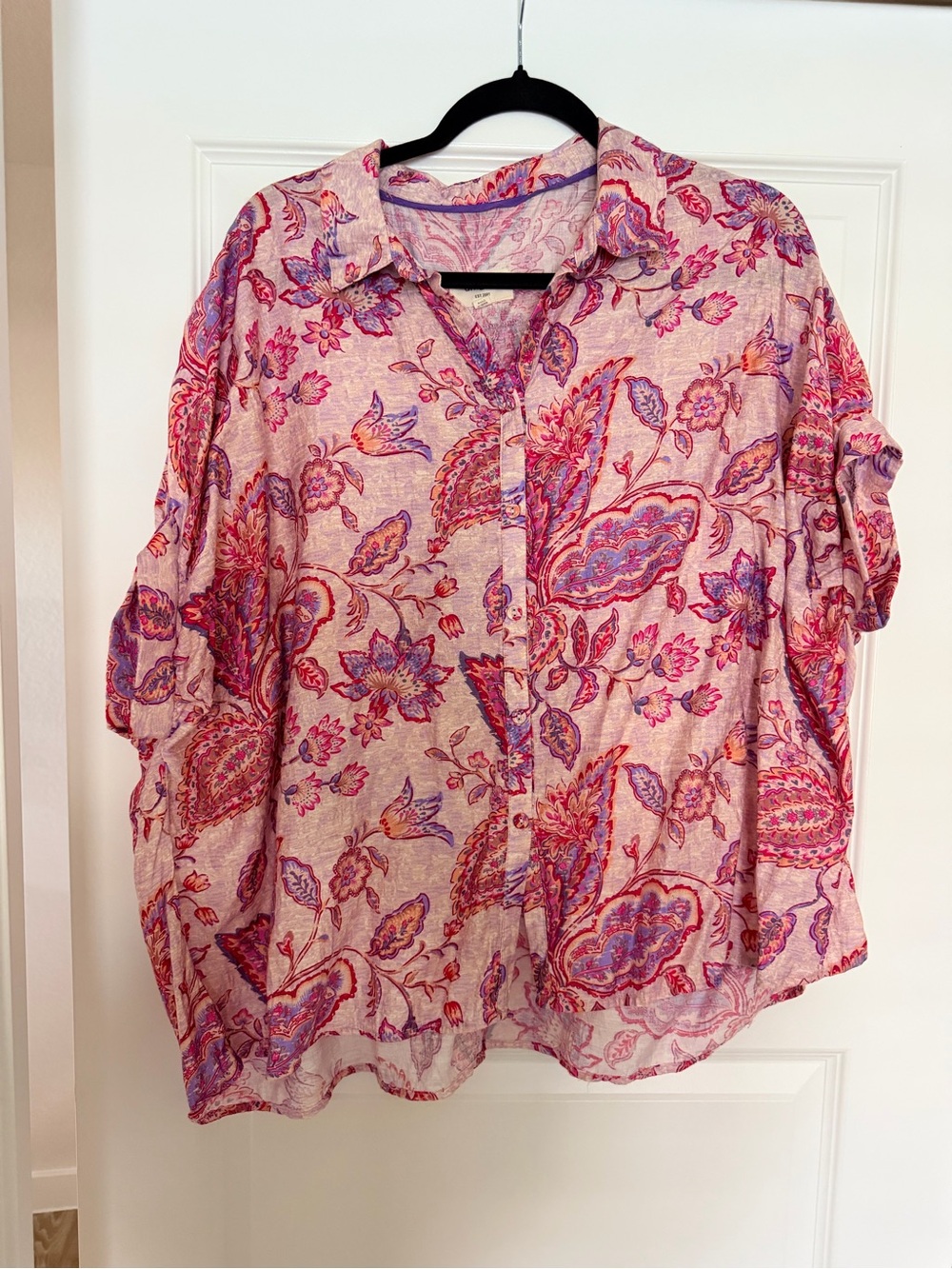 Umgee Pink Paisley Button-Down Blouse with Purple & Red Accents
